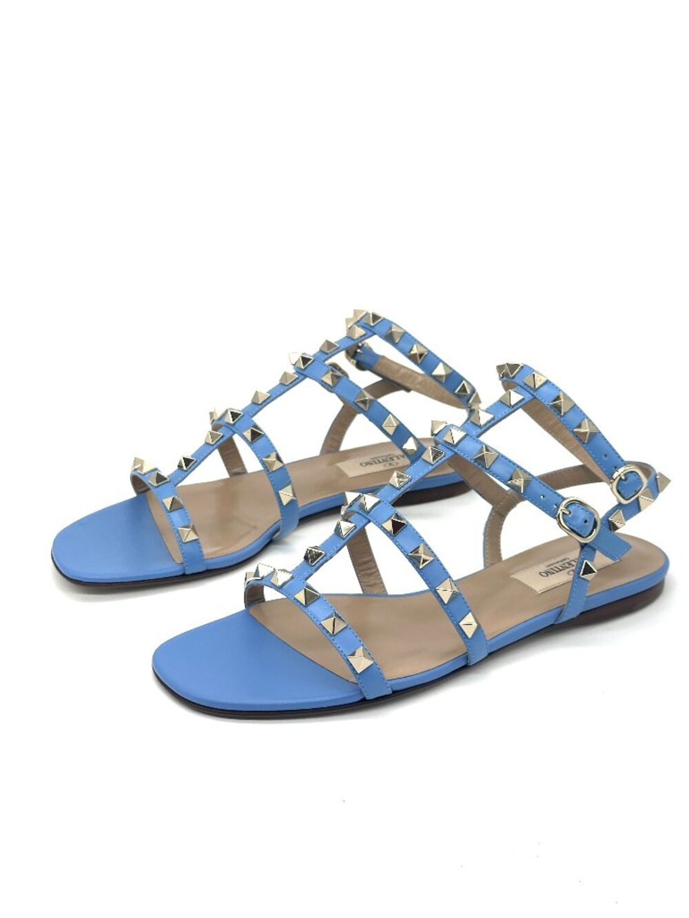 Valentino Rockstud Studded Caged Ankle Strap Flat Gladiator Sandals Shoes - Picture 15 of 16